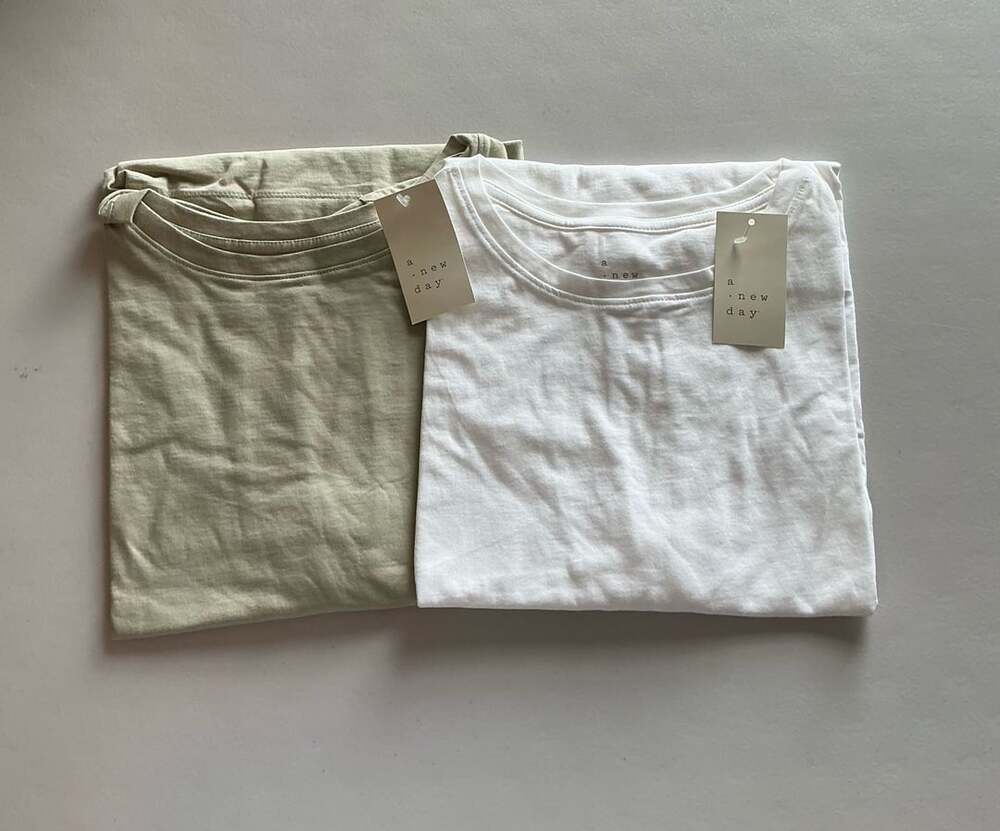 A New Day T-Shirt Size 1X 2-Pack White Light Green Tee NWT